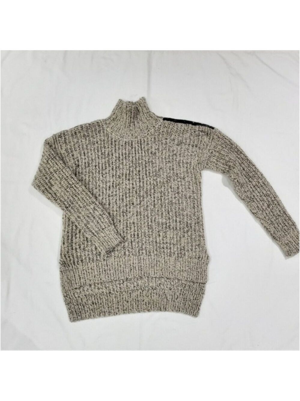 Dynamite Marled Grey Knit Turtleneck Sweater Wool Blend Zip Shoulder XS